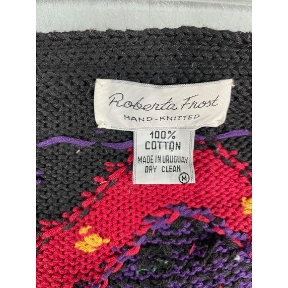 Roberta Frost Hand Knitted Cardigan Sweater Womens Medium Multicolor 100% Cotton - Picture 6 of 11